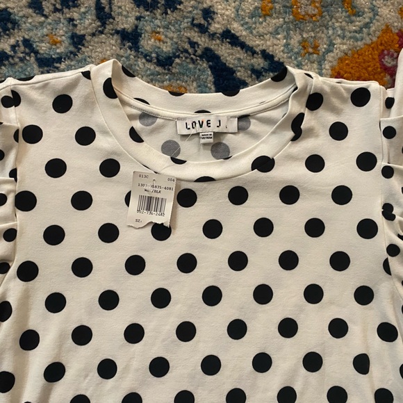 SOLD! NEW! Boutique White & Black Polka Dots Layered Ruffle Sleeve Top L - Picture 4 of 14